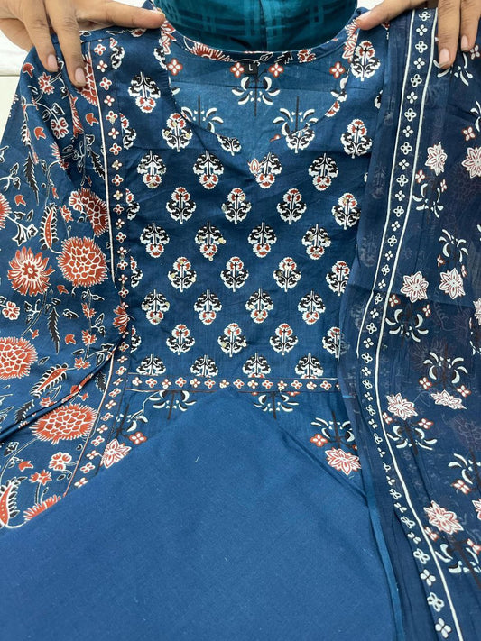 Cambric Cotton Kurti Pant Dupatta Set