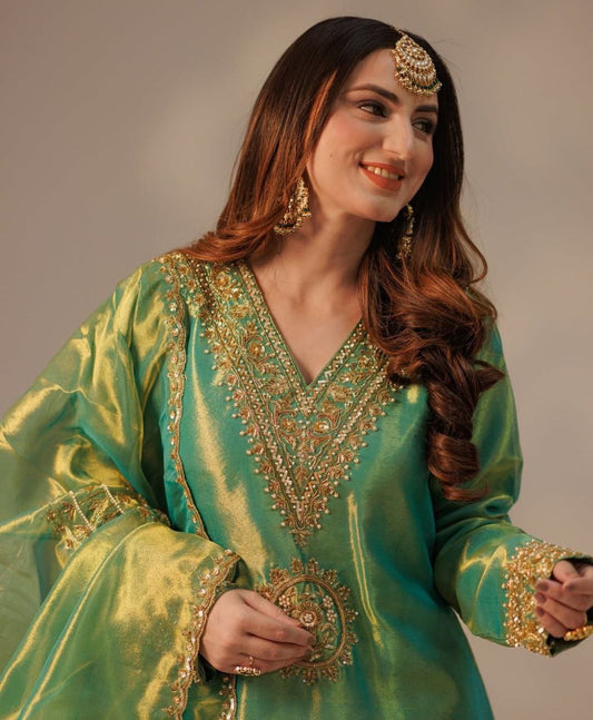 Elegant 3-Piece Set: Work Top, Palazzo & Dupatta