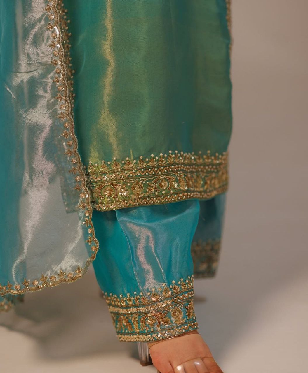 Elegant 3-Piece Set: Work Top, Palazzo & Dupatta