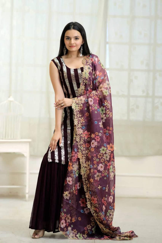 Designer Festive Wear: Top, Sharara & Dupatta Ensemble