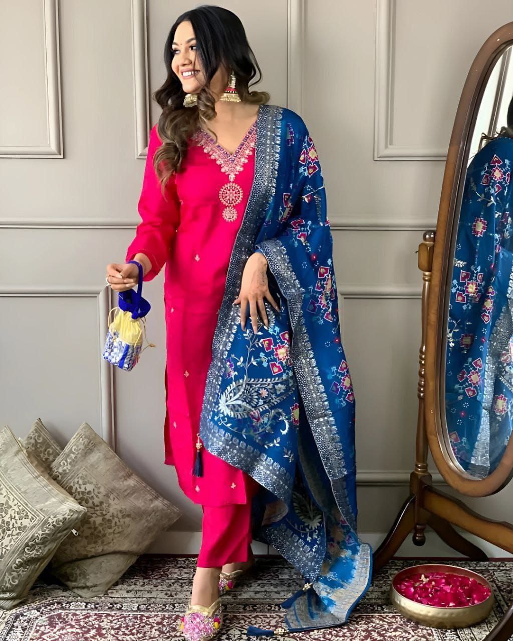 Top Fabric: Pv Chanderi With Sequence Coding Embroidery Work