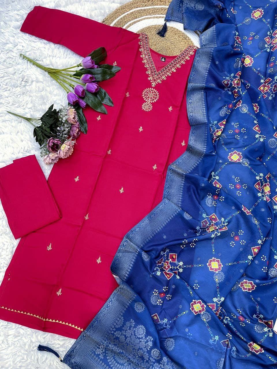 Top Fabric: Pv Chanderi With Sequence Coding Embroidery Work