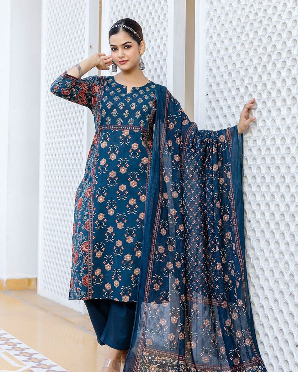 Cambric Cotton Kurti Pant Dupatta Set
