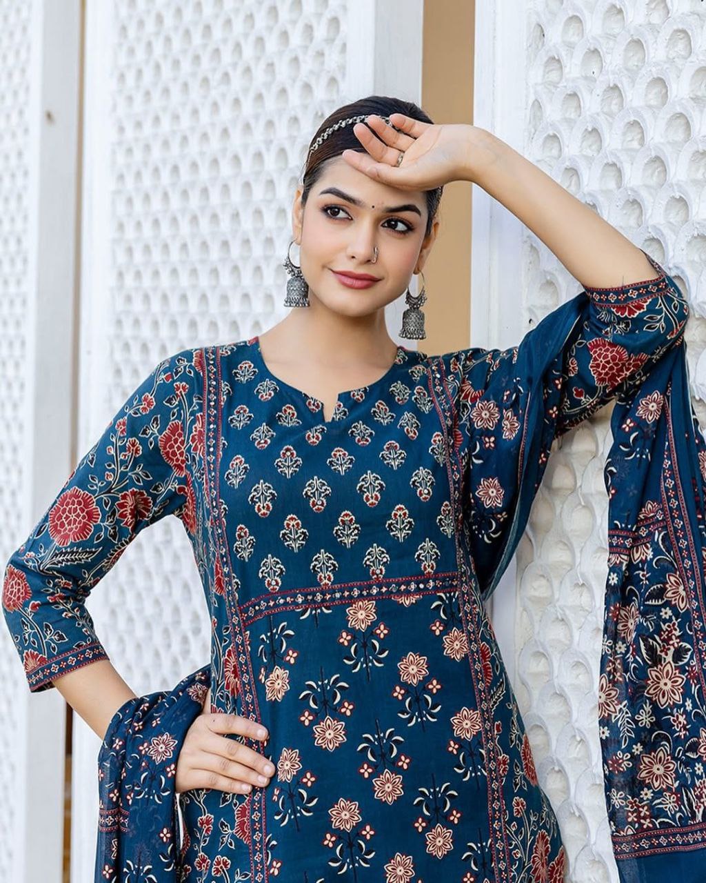 Cambric Cotton Kurti Pant Dupatta Set