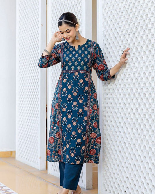 Cambric Cotton Kurti Pant Dupatta Set