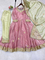 Fabric Sequence Embroidered Work Flared Top and Pant With Dupatta