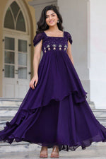 Georgatte gown with intricate handwork exudes traditional charm, perfect for any occasion