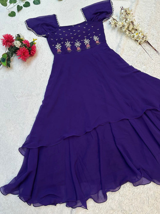 Georgatte gown with intricate handwork exudes traditional charm, perfect for any occasion