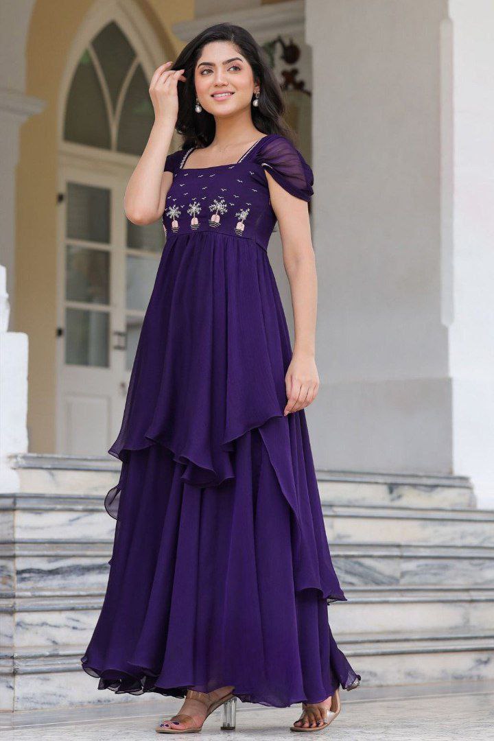 Georgatte gown with intricate handwork exudes traditional charm, perfect for any occasion