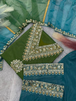 Elegant 3-Piece Set: Work Top, Palazzo & Dupatta