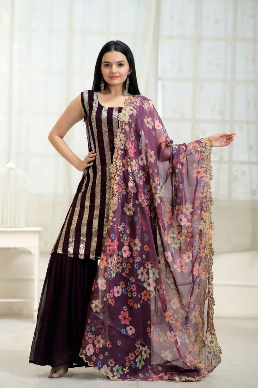 Premium 3-Piece Readymade Top, Sharara & Dupatta Set