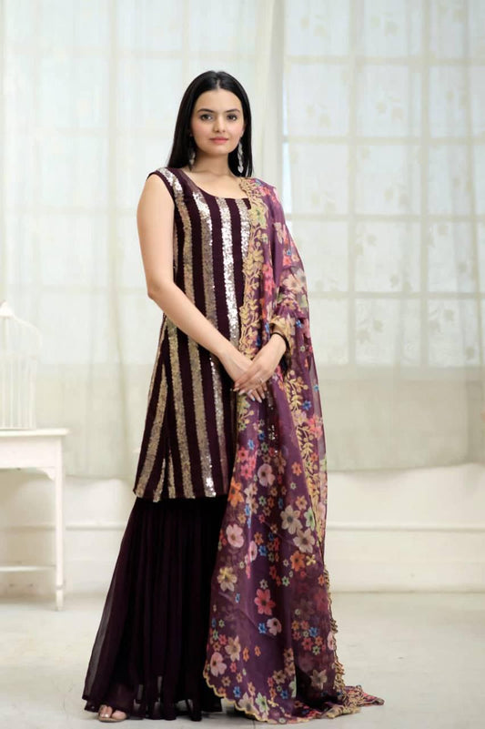 Premium 3-Piece Readymade Top, Sharara & Dupatta Set
