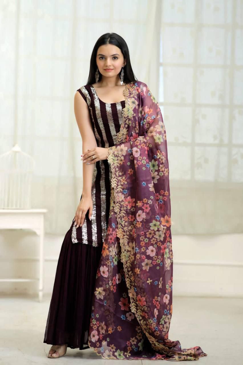 Premium 3-Piece Readymade Top, Sharara & Dupatta Set