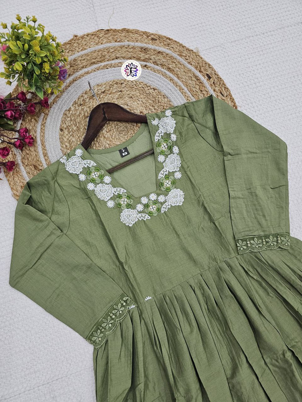 Bitalian Fabric Fully Stitched Top-Bottom & Chanderi Dupatta With Embroidery Work