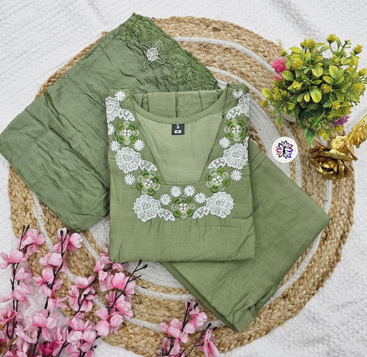 Bitalian Fabric Fully Stitched Top-Bottom & Chanderi Dupatta With Embroidery Work