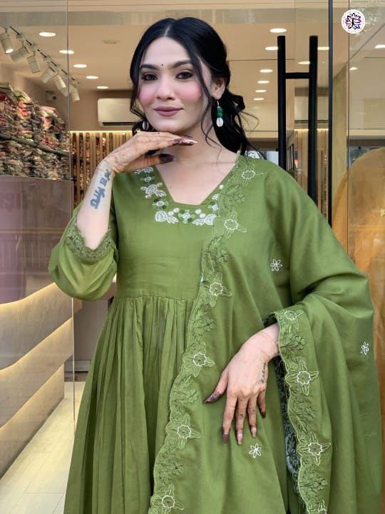 Bitalian Fabric Fully Stitched Top-Bottom & Chanderi Dupatta With Embroidery Work